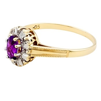 9ct gold Amethyst / Diamond Cluster Ring size R